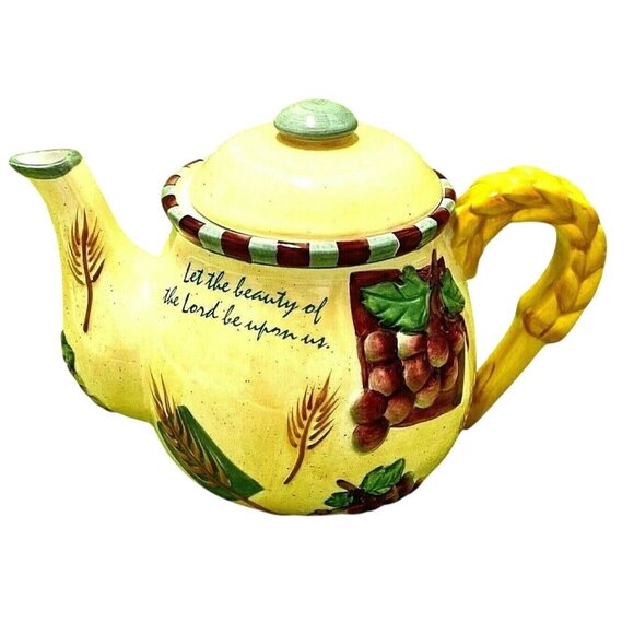 Dicksons Ceramic Teapot With Lid Wheat Grapes Design Microwave & Dishwasher Safe - Picture 1 of 9